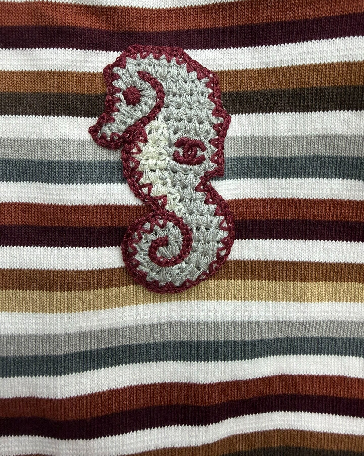 Chanel 26M Coco Beach Striped Seahorse T-Shirt Burgundy, White, Multicolor FR 36
