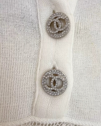 Chanel 20B Fringe-Trim Sweater White FR 36