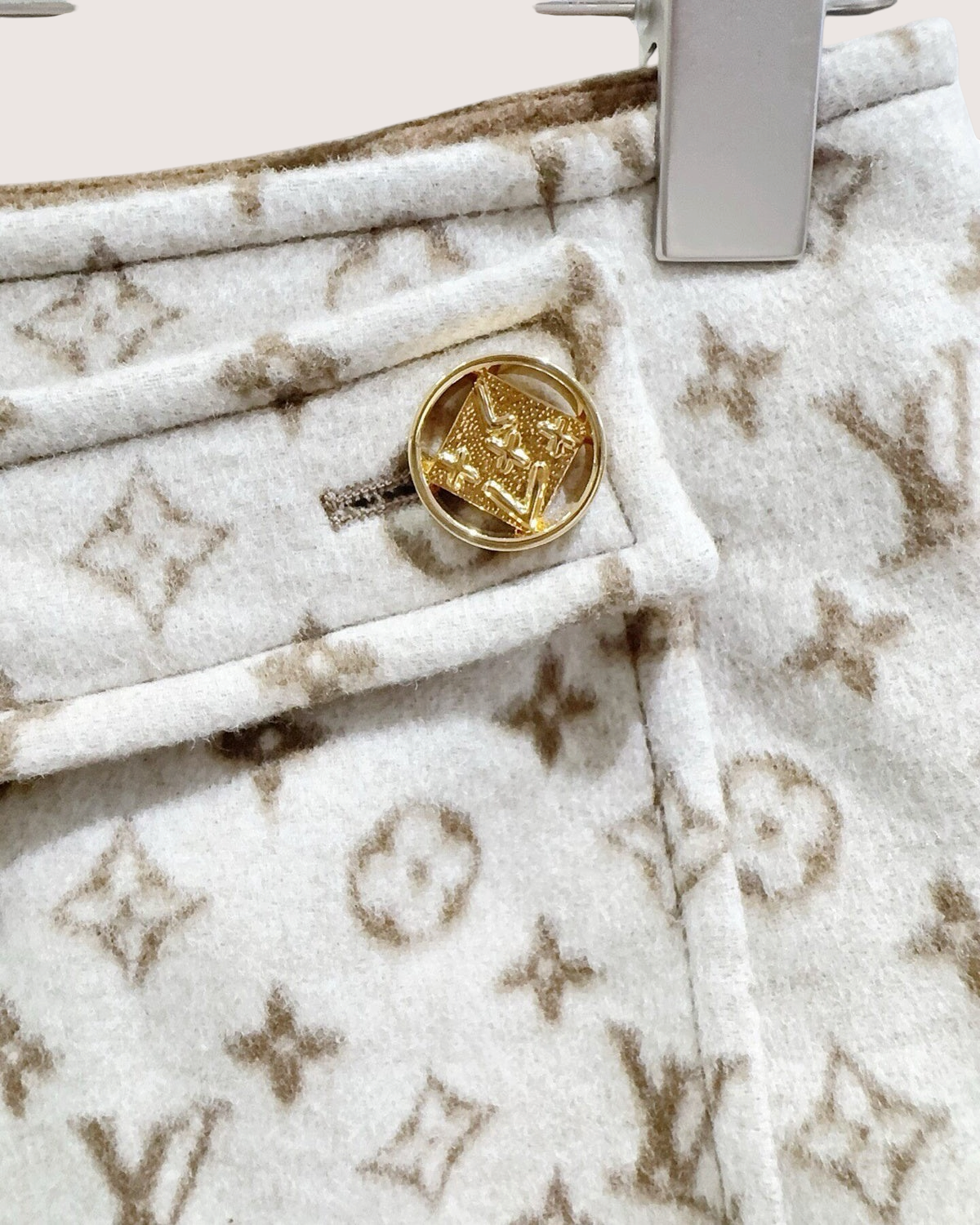 Louis Vuitton Wool Monogram Mini Skirt Beige/Ecru, Brown FR 34