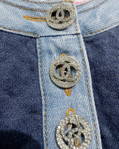 Chanel 20P Denim Quilted Mini Dress Blue FR 34