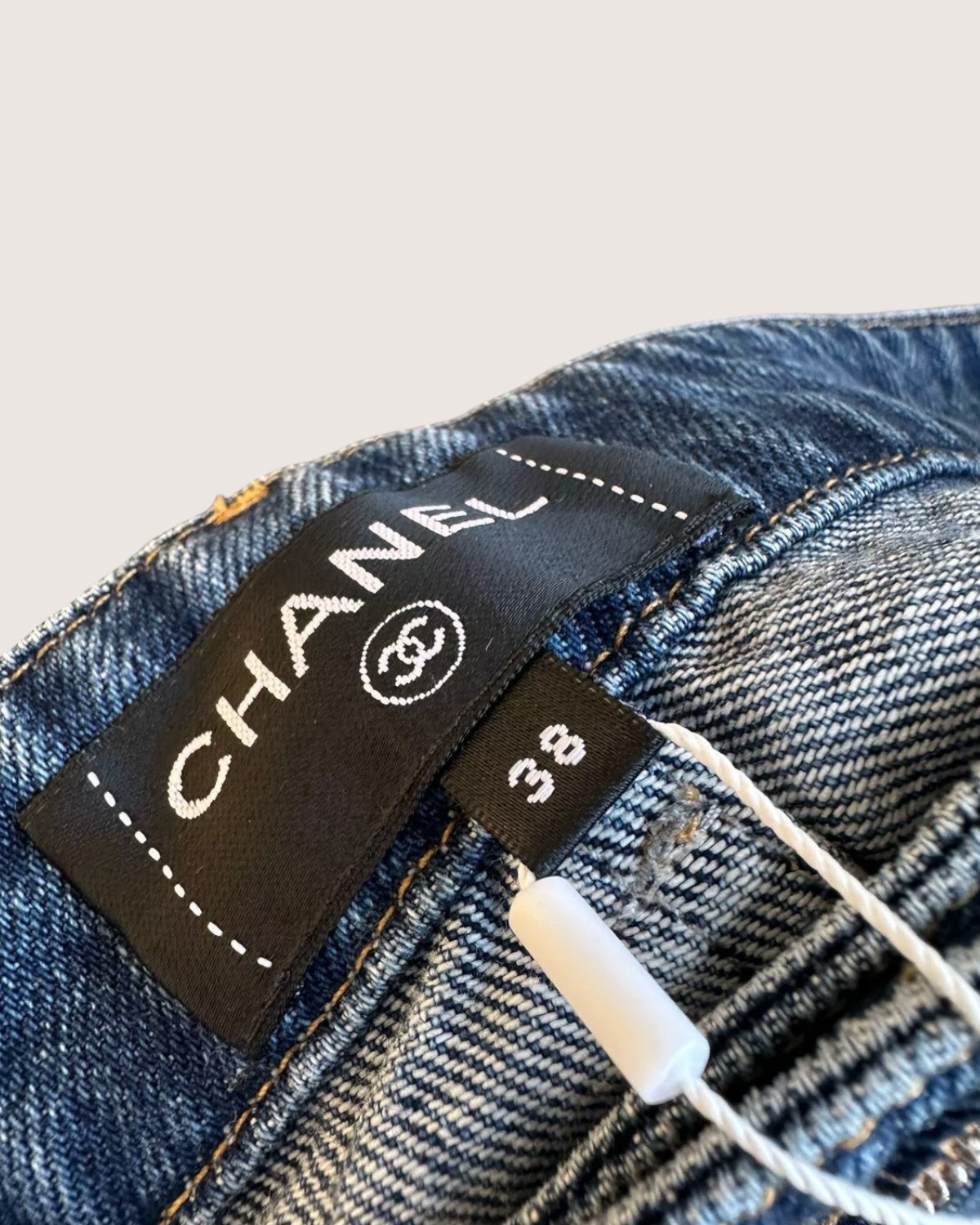 Chanel 24B Logo Heart Straight Denim Jeans Blue FR 38