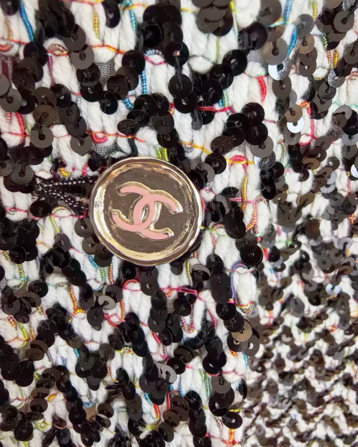 Chanel 23A Sequin Tweed Jacket Black, White, Multicolor FR 34