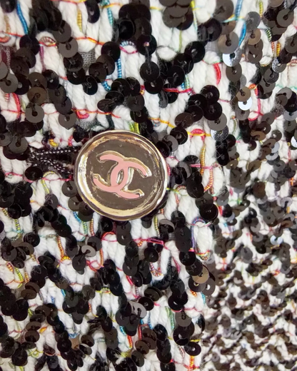 Chanel 23A Sequin Tweed Jacket Black, White, Multicolor FR 34