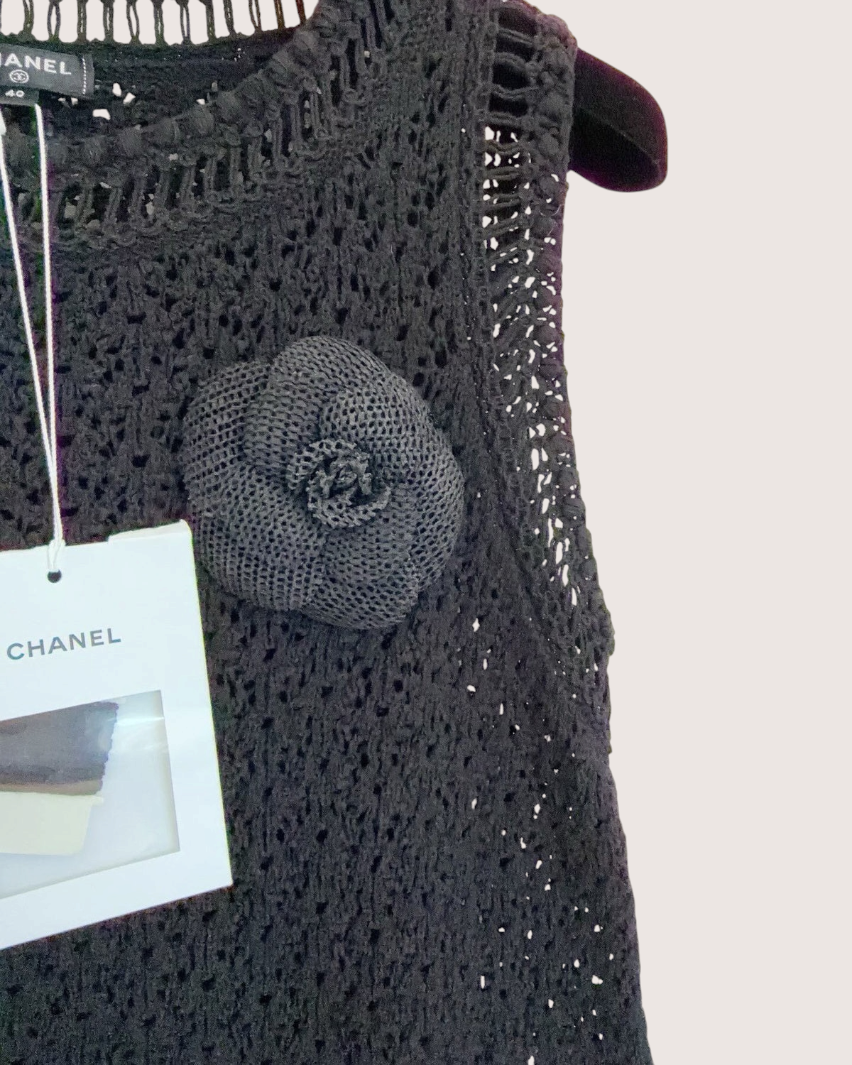 Chanel 20P Camellia Openwork Maxi Dress Black FR 40