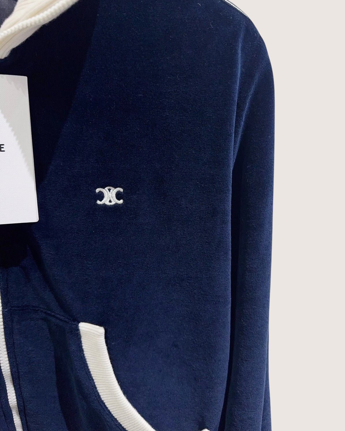 Celine Triomphe Velvet Track Jacket Navy, White FR 36