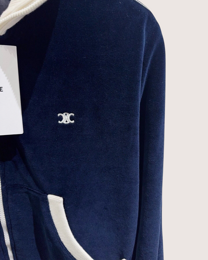 Celine Triomphe Velvet Track Jacket Navy, White FR 36