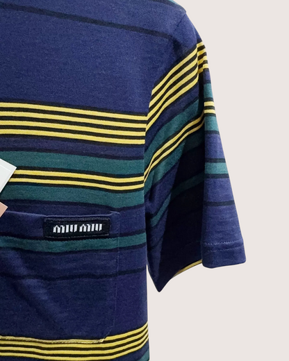 Miu Miu Striped T-Shirt Navy, Green, Multicolor FR 36