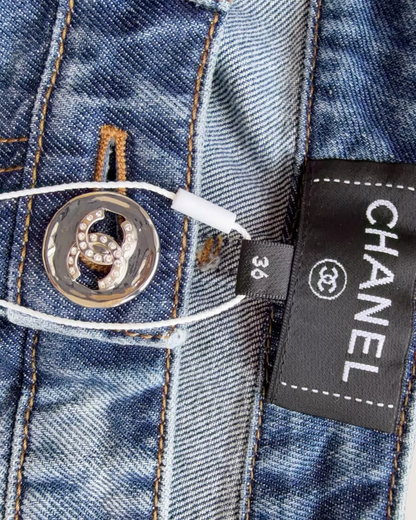 Chanel 24P Heart Pockets Denim Mini Skirt Blue FR 36