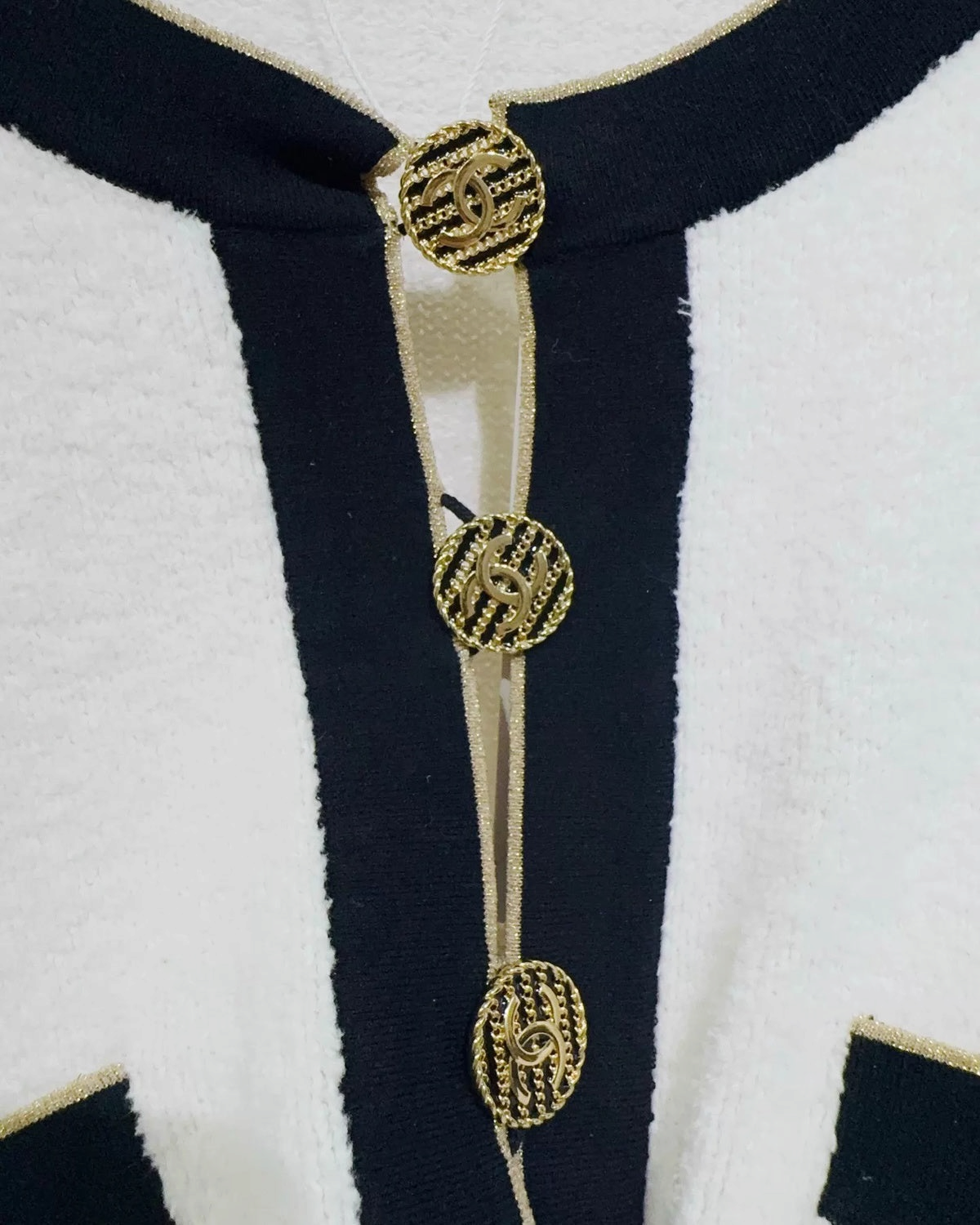 Chanel Terry Cloth Mini Dress White, Navy, Gold FR 38