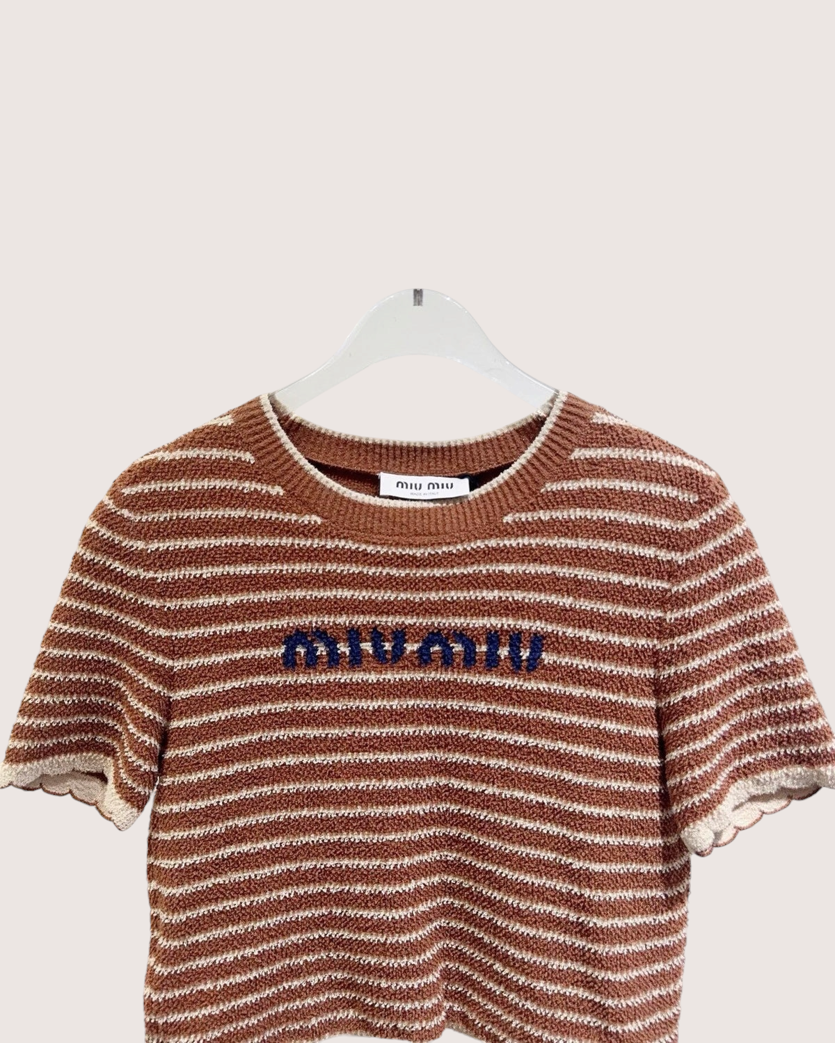 Miu Miu Striped Logo Sweater Brown, Beige/Ecru FR 38