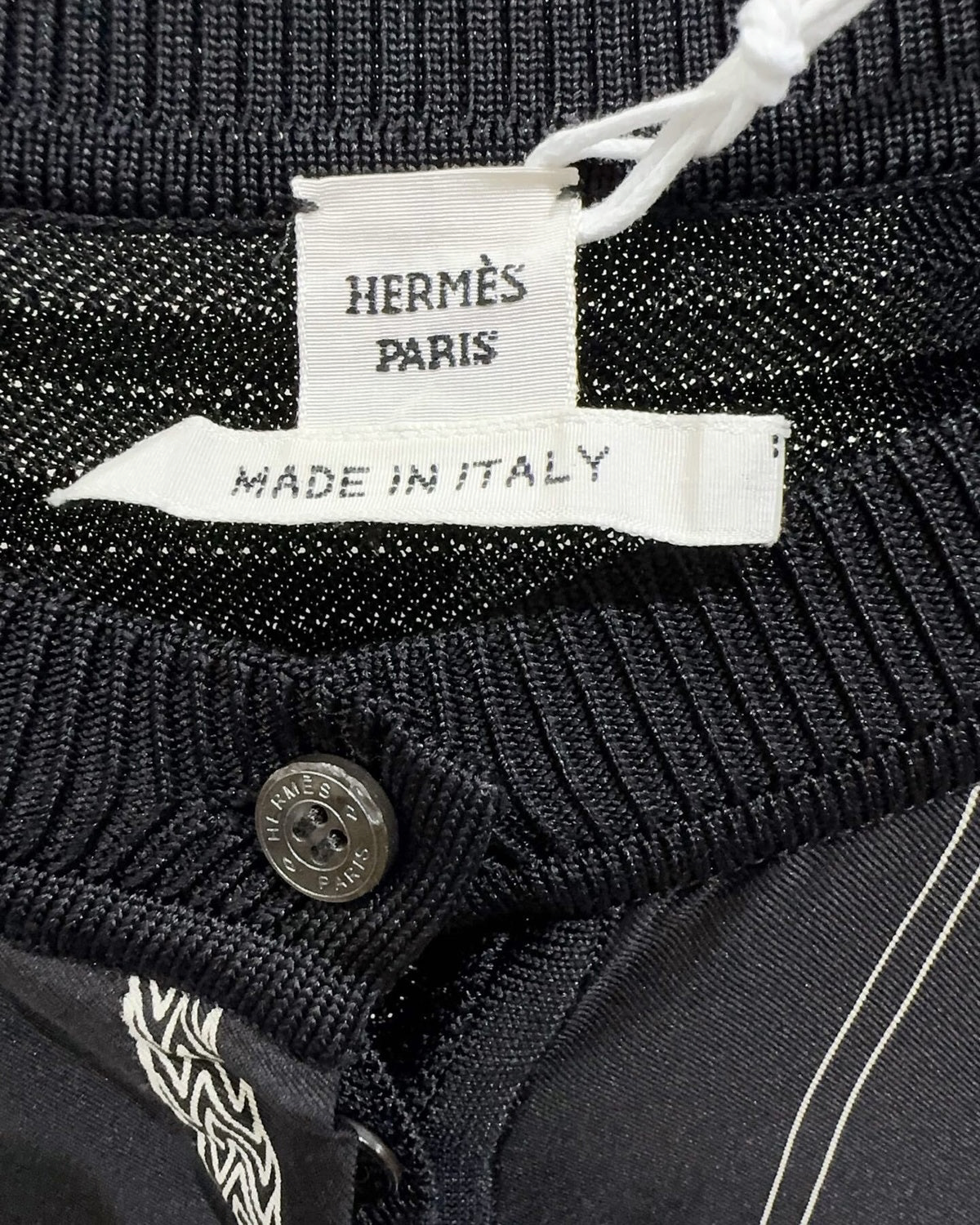 Hermès Silk Embroidered Cardigan Black, White FR 36