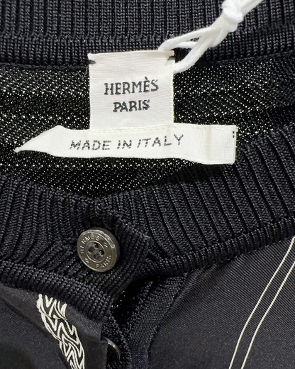 Hermès Silk Embroidered Cardigan Black, White FR 36