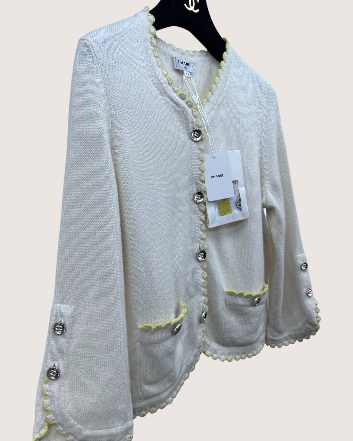 Chanel 25C Cashmere Cardigan White, Yellow FR 34