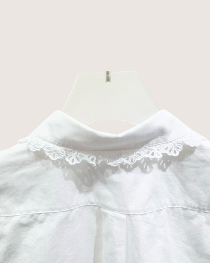 Celine Lace-Trim Cropped Shirt White
