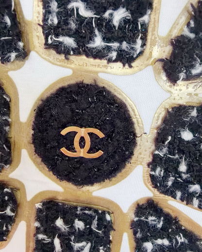 Chanel 20K Tweed Flower T-Shirt White, Black, Gold FR 34