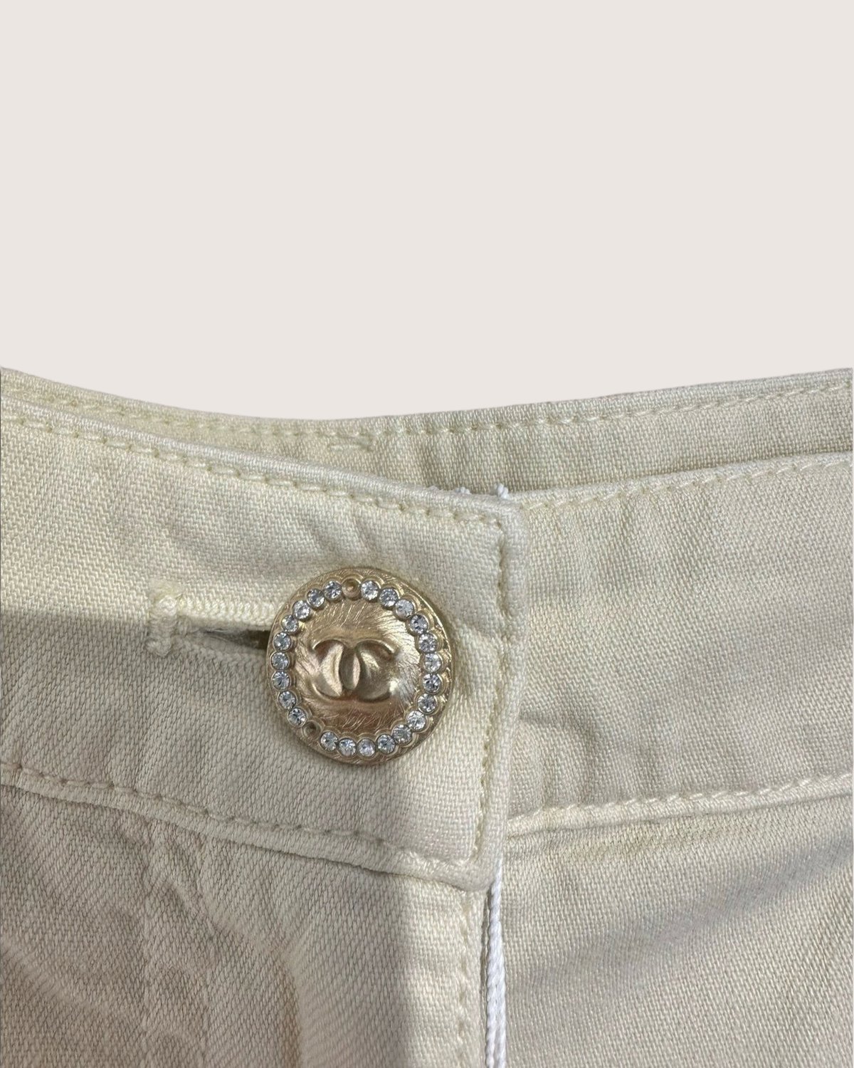 Chanel 26C Denim Wide-Leg Jeans Beige/Ecru FR 36