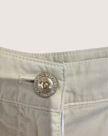 Chanel 26C Denim Wide-Leg Jeans Beige/Ecru FR 36