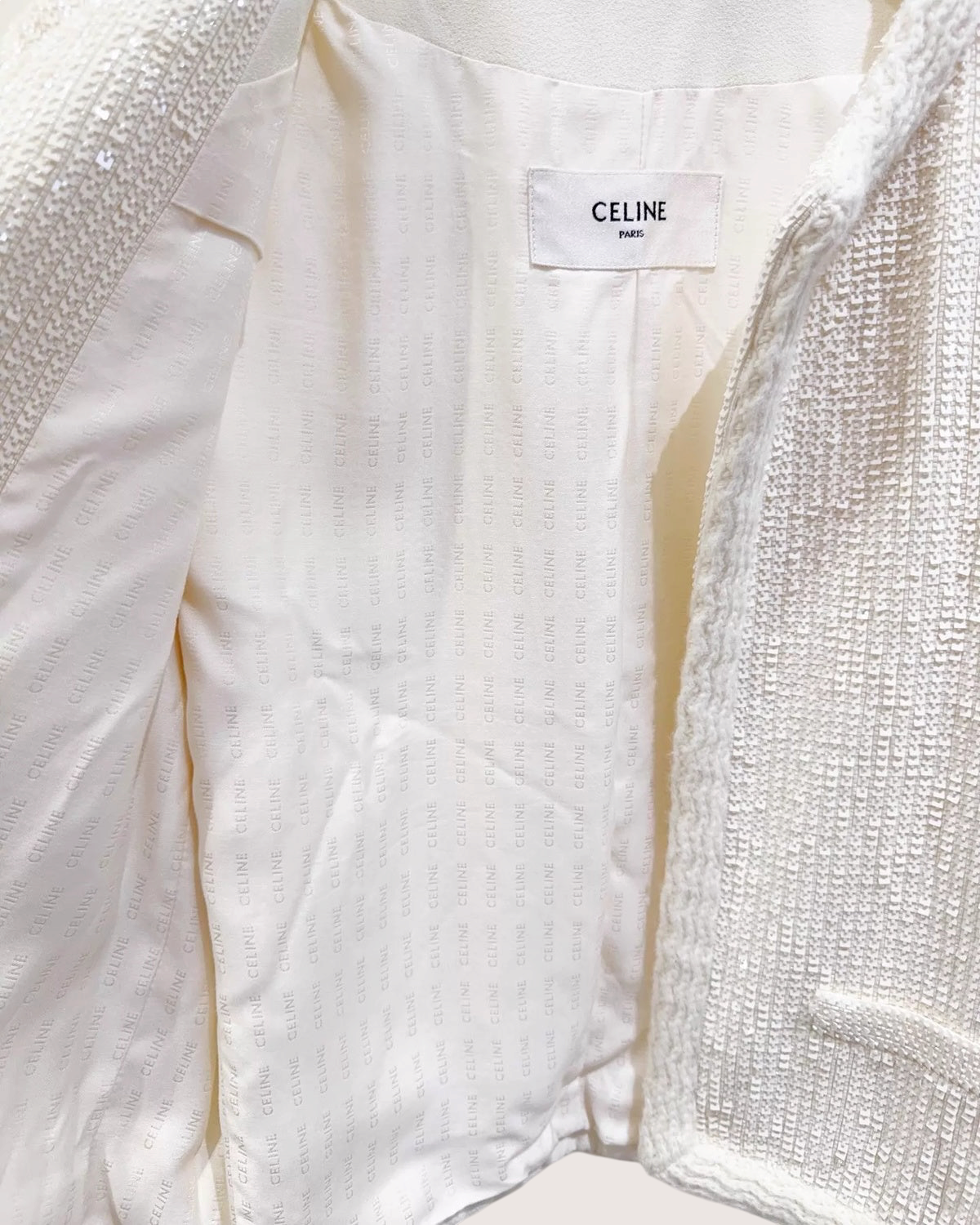 Celine Sequin Tweed Jacket White FR 34