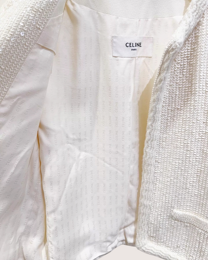 Celine Sequin Tweed Jacket White FR 34