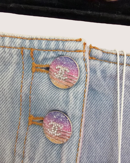 Chanel 24C Gradient Denim Shorts Pink, Blue, Purple FR 38