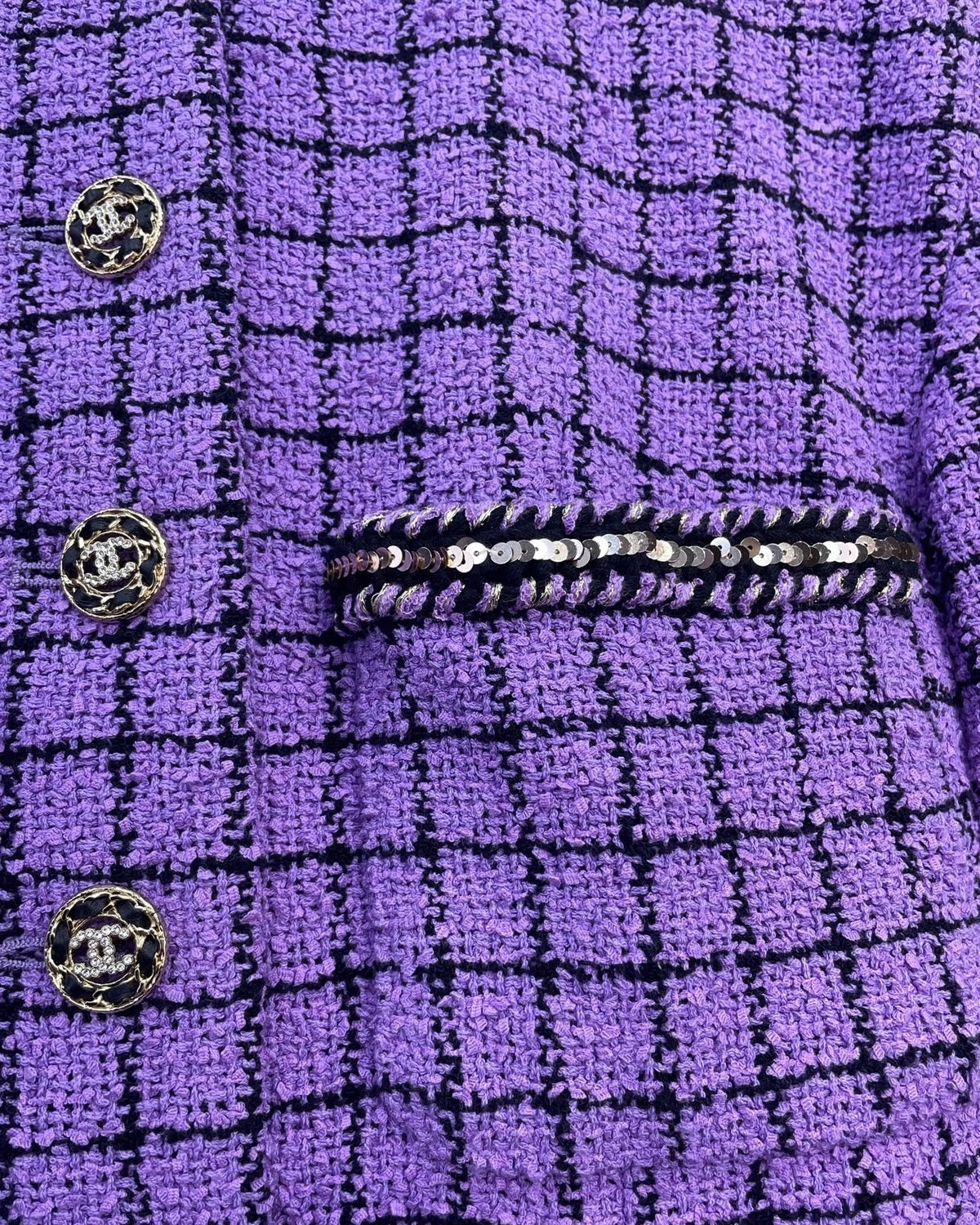 Chanel 22S Plaid Four-Pocket Tweed Jacket Purple, Black FR 38
