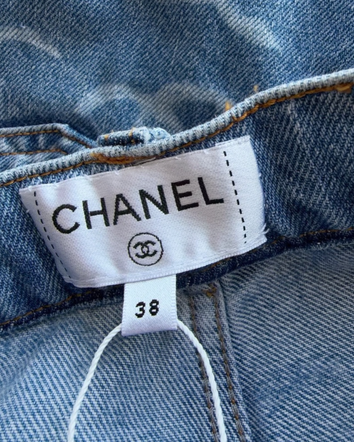 Chanel 23B CC Sequin Denim Wide-Leg Jeans Blue, Gold FR 38