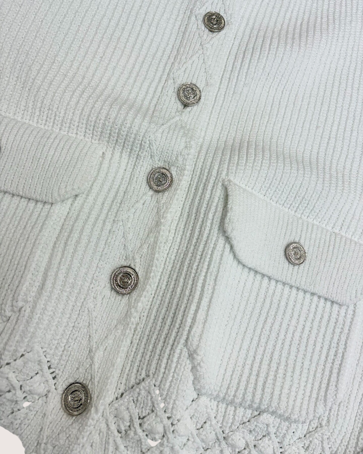 Chanel 25P Knit Pocket Cardigan White FR 38