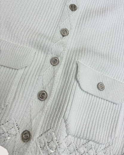 Chanel 25P Knit Pocket Cardigan White FR 38