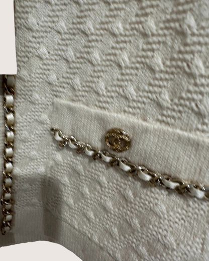 Chanel 23B Gold Chain-Trim Cashmere Cardigan