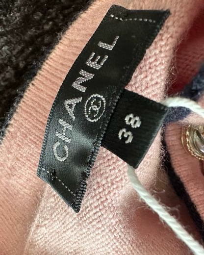 Chanel 21S Cashmere Contrast-Trim Cardigan Pink, Black FR 38