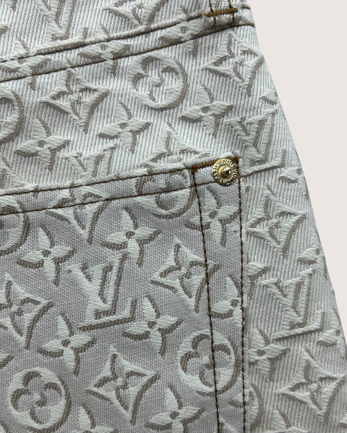 Louis Vuitton 3D Monogram Wide-Leg Denim Jeans Beige/Ecru FR 36