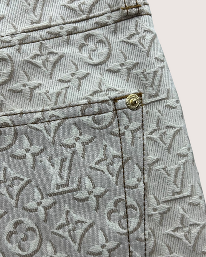 Louis Vuitton 3D Monogram Wide-Leg Denim Jeans Beige/Ecru FR 36