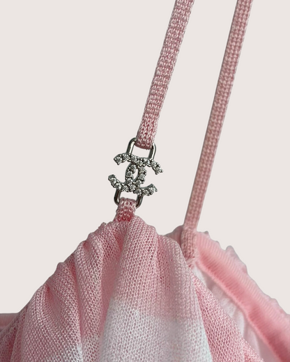 Chanel 24S Striped Tiered Camisole Pink, White FR 36