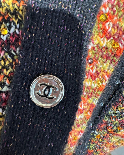 Chanel 23A Wool Crystal Striped Cardigan Black, Multicolor FR 34