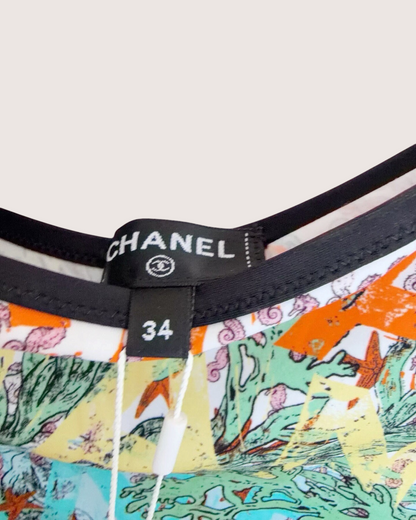 Chanel 26M Coco Beach One-Shoulder Logo One-Piece Swimsuit White, Green, Multicolor FR 34