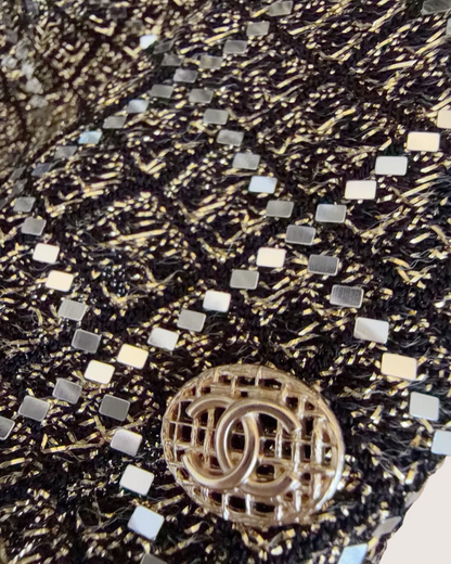 Chanel 20A Sequin Long-Sleeve Top Black, Gold, Silver FR 40