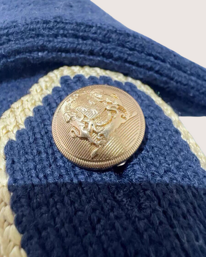 Celine Wool Embroidered Pocket Sweater Navy, Gold FR 38