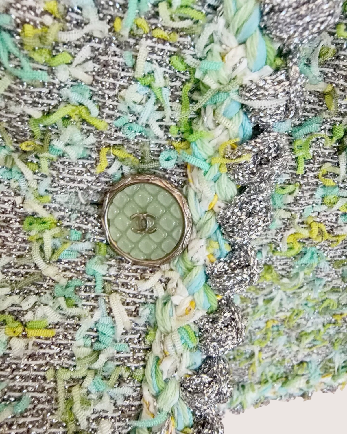 Chanel 18P Four-Pocket Tweed Jacket Green, Silver, Multicolor FR 36