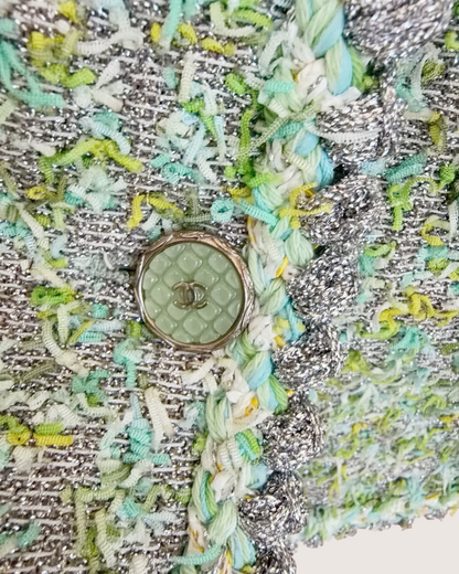 Chanel 18P Four-Pocket Tweed Jacket Green, Silver, Multicolor FR 36