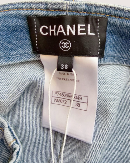 Chanel 23P CC Polka-Dot Straight Denim Jeans Blue FR 38