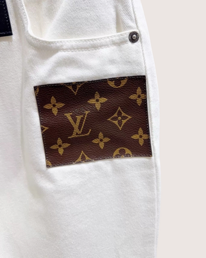 Louis Vuitton Monogram-Patch Straight Denim Jeans White FR 34