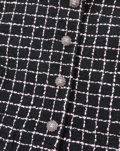 Chanel 23K Tweed Plaid Jacket Black, Pink FR 38