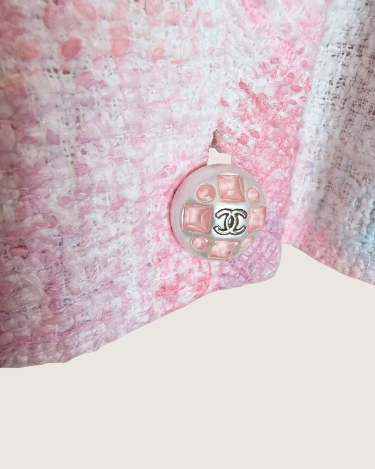 Chanel 23S Cropped Mosaic Tweed Jacket Pink, White, Multicolor FR 40