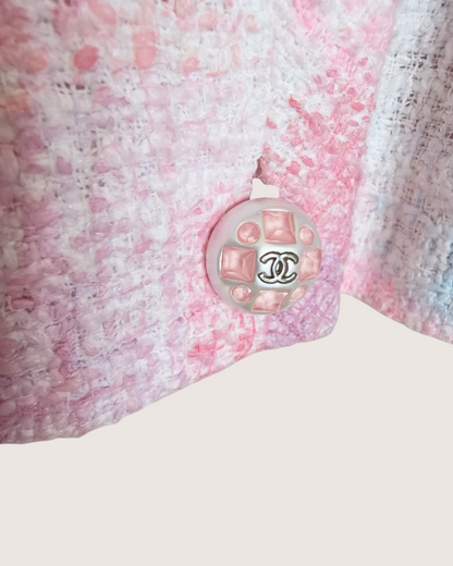 Chanel 23S Cropped Mosaic Tweed Jacket Pink, White, Multicolor FR 40