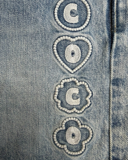 Chanel 25M Coco Beach Embroidered Denim Shorts Blue, Beige/Ecru FR 36