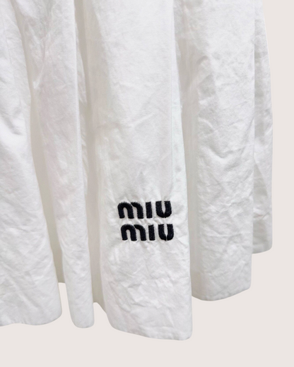Miu Miu Pleated Logo Mini Skirt White FR 36