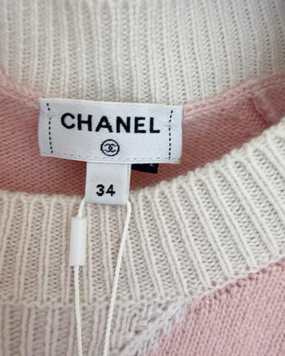 Chanel 24C Cashmere Colorblock Sweater Pink, Beige/Ecru FR 34