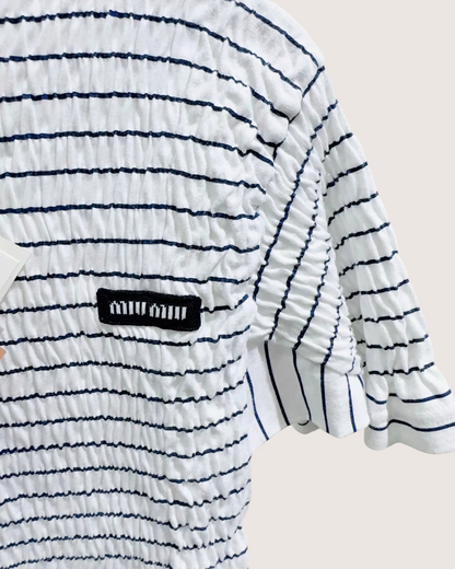 Miu Miu Striped Smocked Top White, Navy FR 38