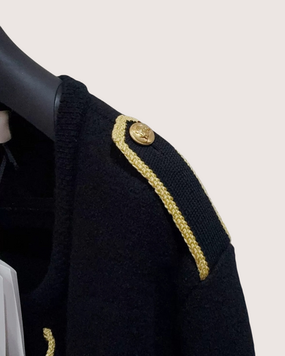 Celine Wool Braid-Trim Military Jacket Black, Gold FR 38