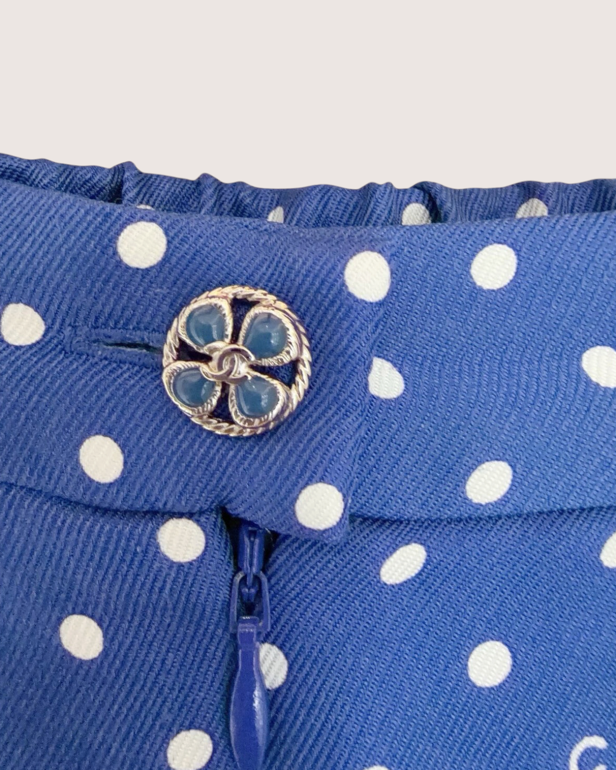 Chanel 24P Polka-Dot Wide-Leg Trousers Blue, White FR 34